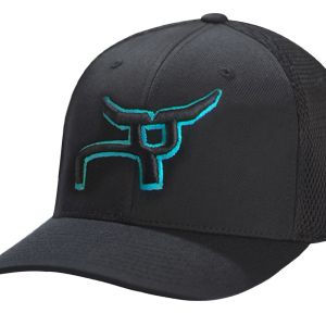 RopeSmart Retro Trucker Black Cap with Teal RopeSmart Steer