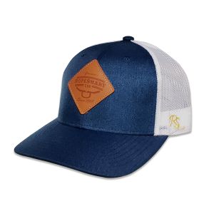 400LPATCH RopeSmart Cap. Blue Navy Crown with White Mesh. Diamond Leather Patch.