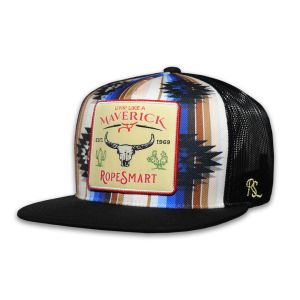 RopeSmart Desert Gold Maverick Patch Blue West Trucker Cap