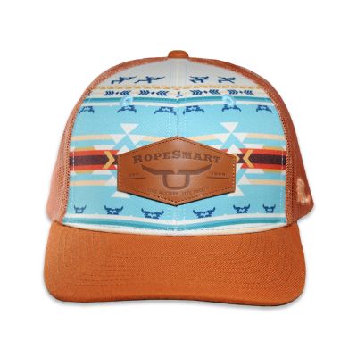 RopeSmart Leather Patch Marzo Aztec Pattern Burnt Orange Trucker Cap
